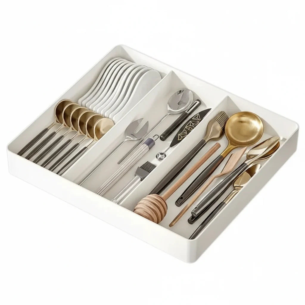 Expandable Kitchen Drawer Organizer Kitchen Tray with 3 Compartments