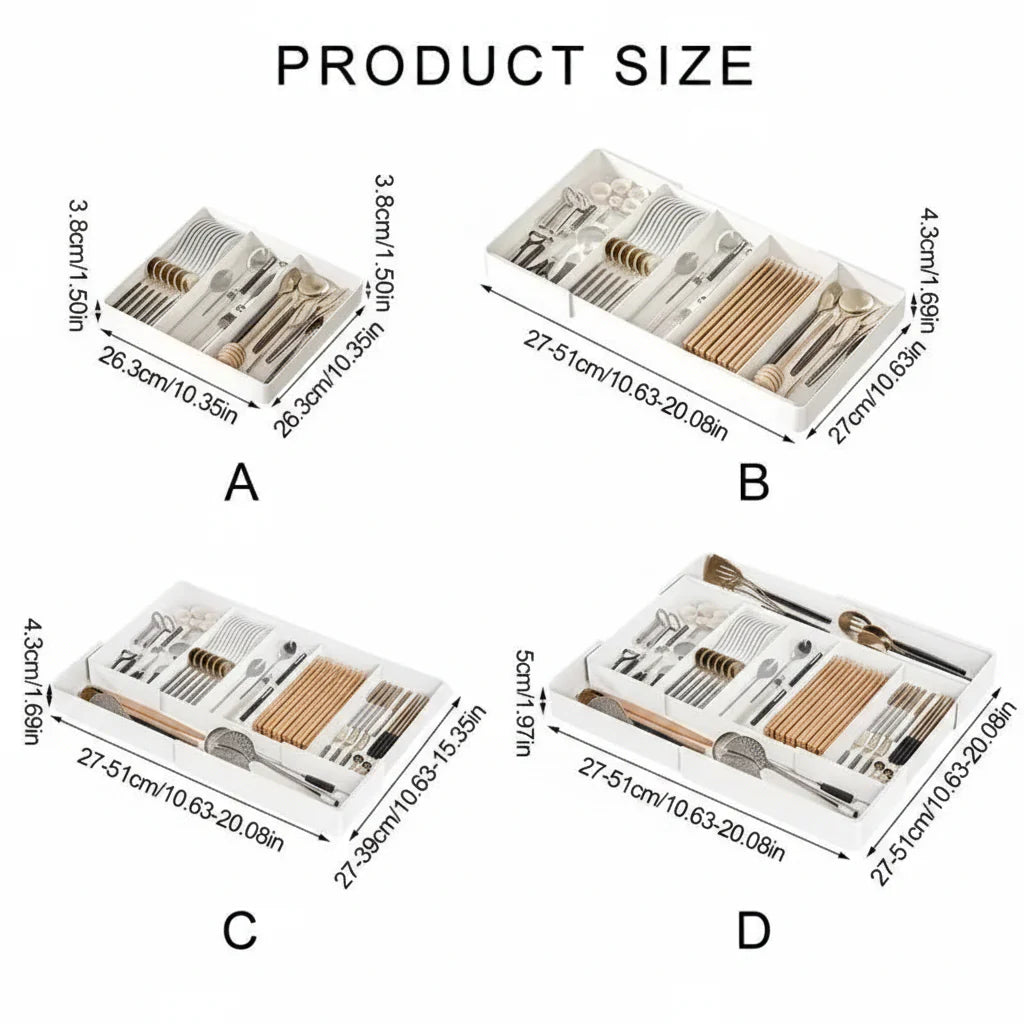 Expandable Kitchen Drawer Organizer Kitchen Tray with 3 Compartments