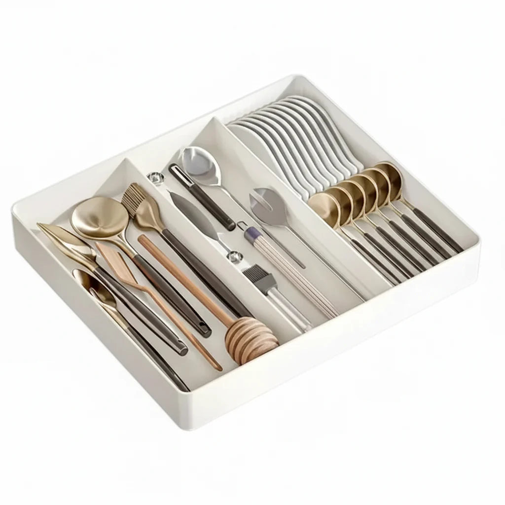 Expandable Kitchen Drawer Organizer Kitchen Tray with 3 Compartments