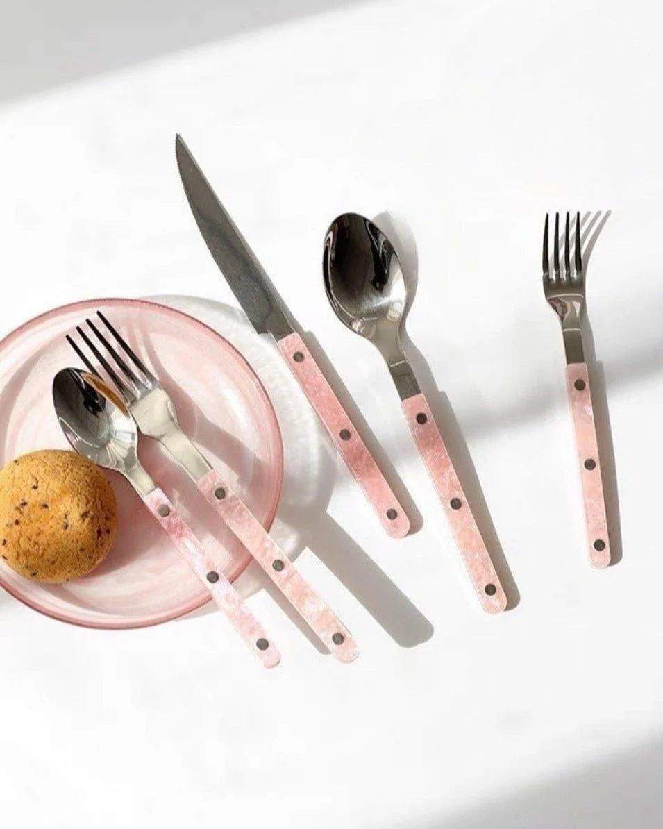 Set of 10 Sleek Modern Pinky Elegant Salt Lake Flatware Cutlery Silverware Set