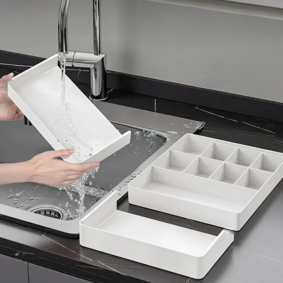 Expandable Kitchen Drawer Organizer Kitchen Tray with 3 Compartments
