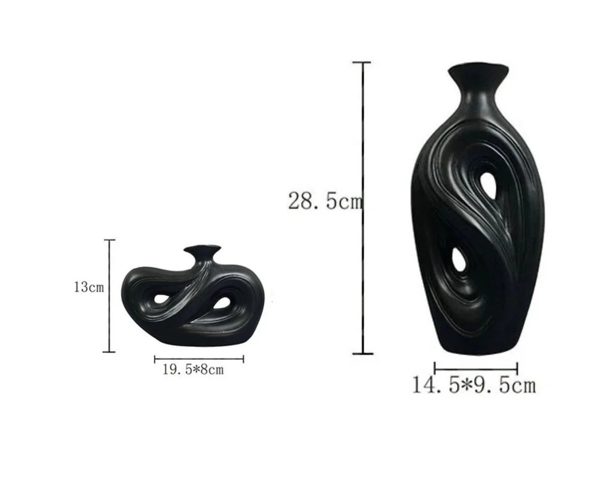 Handmade Contemporary Abstract Ceramic Black Flower Vase - Decorative Irregular Vase