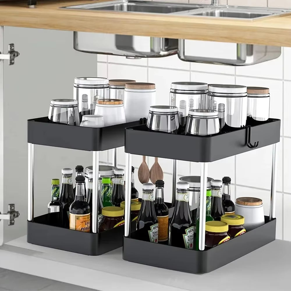 1/2 Pcs under Sink Storage Organizer 2 Tier Drawer Multipurpose Rack Cabinet under Sink Storage Rack Bathroom Kitchen Organizer