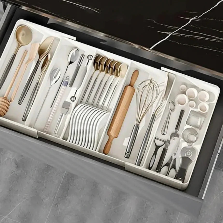 Expandable Kitchen Drawer Organizer Kitchen Tray with 3 Compartments
