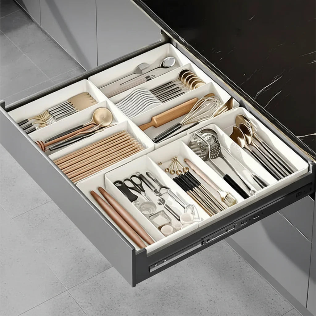 Expandable Kitchen Drawer Organizer Kitchen Tray with 3 Compartments